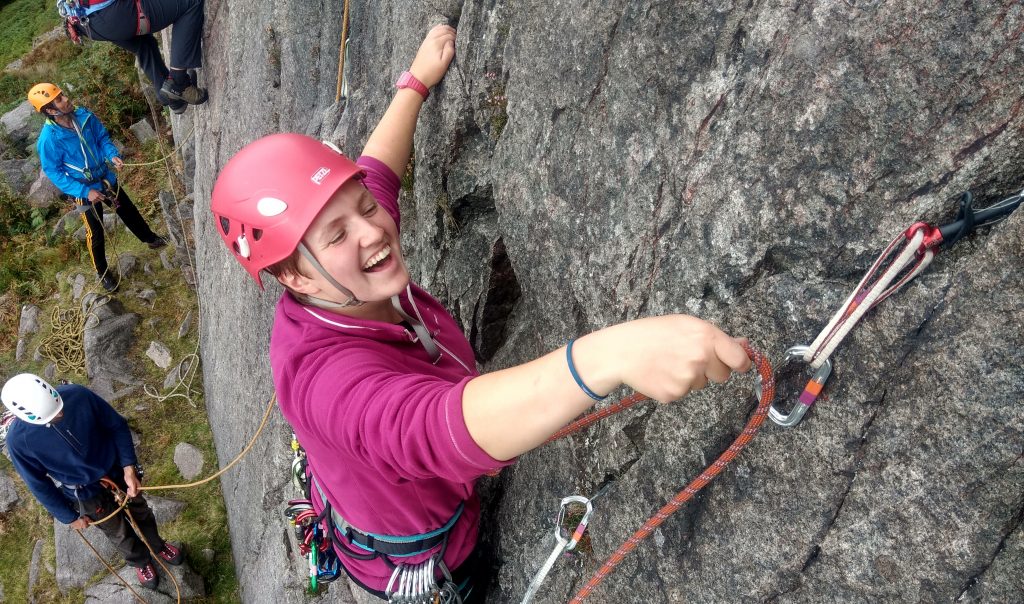 Learning to lead rock climbing course